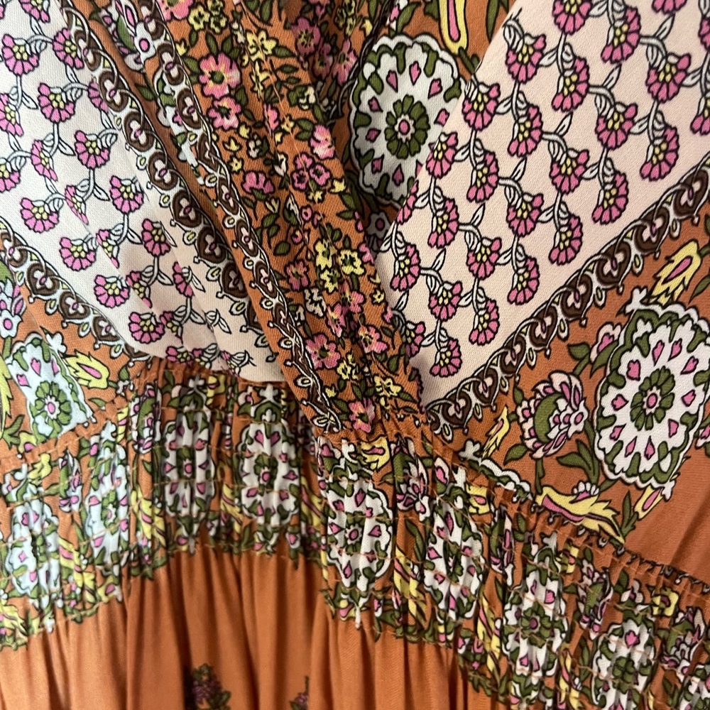 Ces Femme Floral Patchwork Maxi Dress - Orange and Green